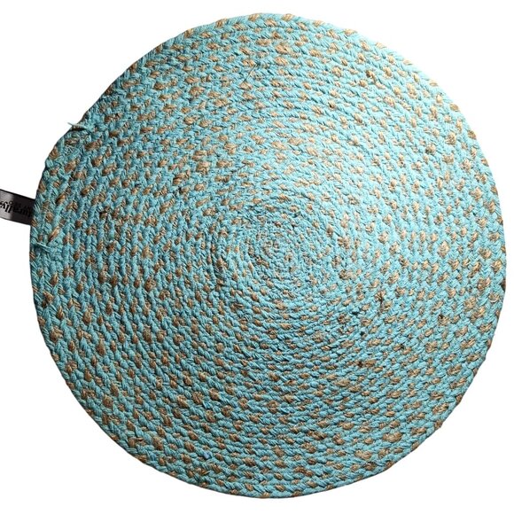 set of 4 Braided Placemats Naturally Danny Seo Round 15" Turquoise Jute Blend - Picture 1 of 7
